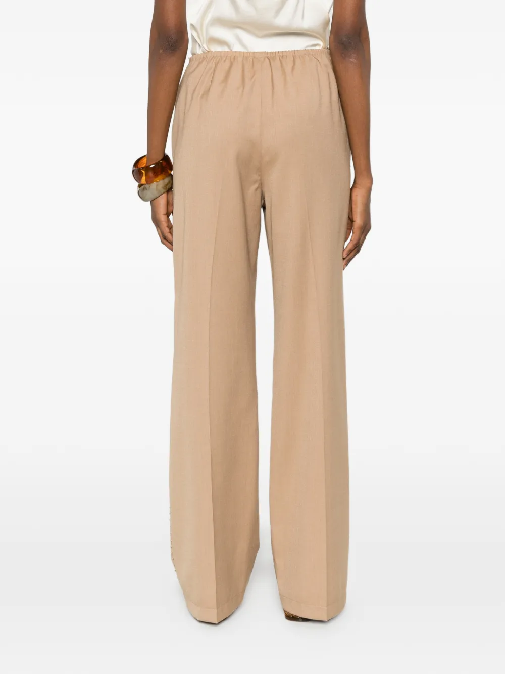 Forte Broek verfraaid met kralen en wijde pijpen Beige