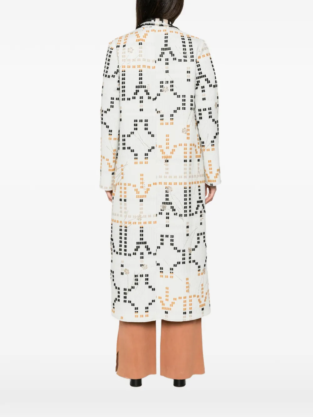 Forte Jas met franje en geometrisch patroon Wit