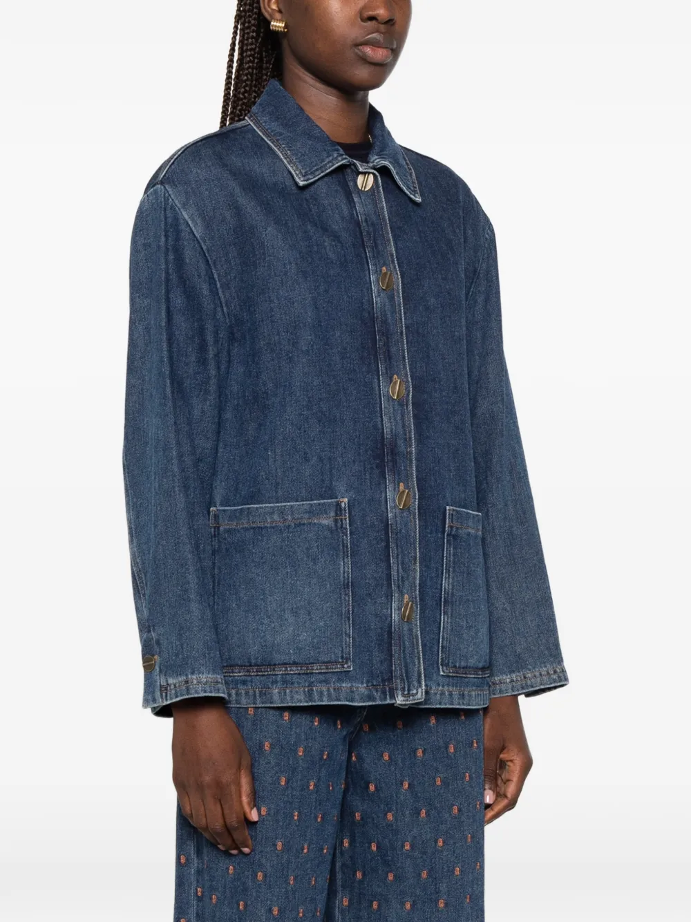 Forte Button-up denim jack Blauw