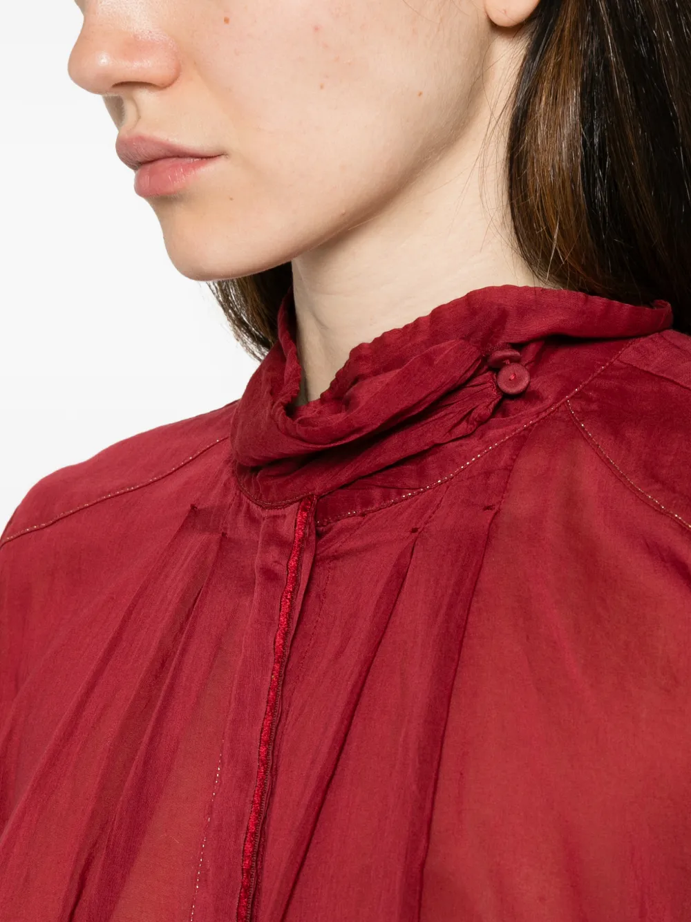 Forte Blouse met hoge hals en plooien Blauw