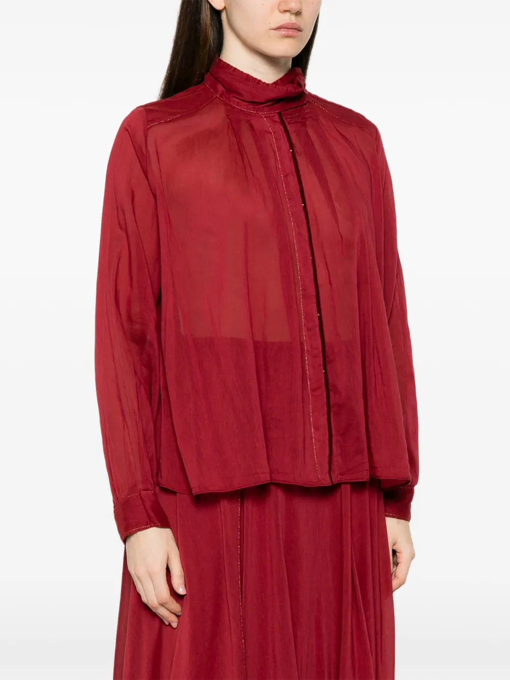 Forte Blouse met hoge hals en plooien Blauw