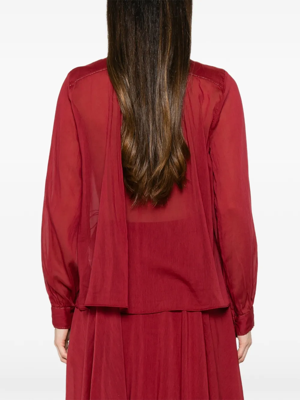 Forte Blouse met hoge hals en plooien Blauw