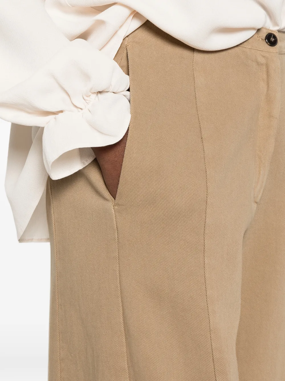 Forte Katoenen broek met wijde pijpen Beige