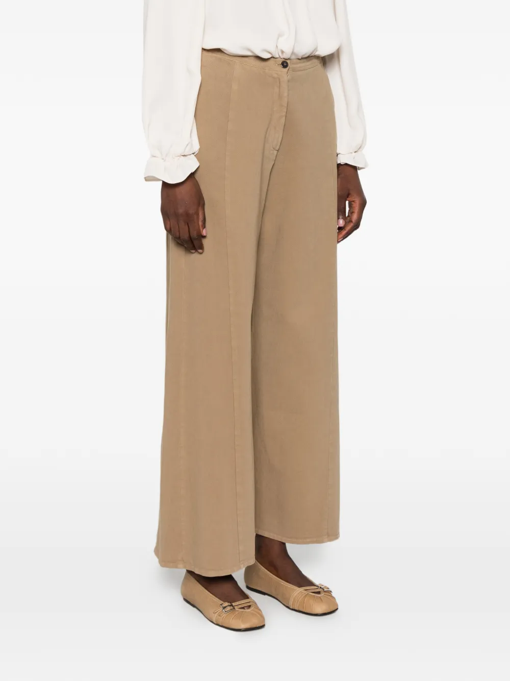 Forte Katoenen broek met wijde pijpen Beige