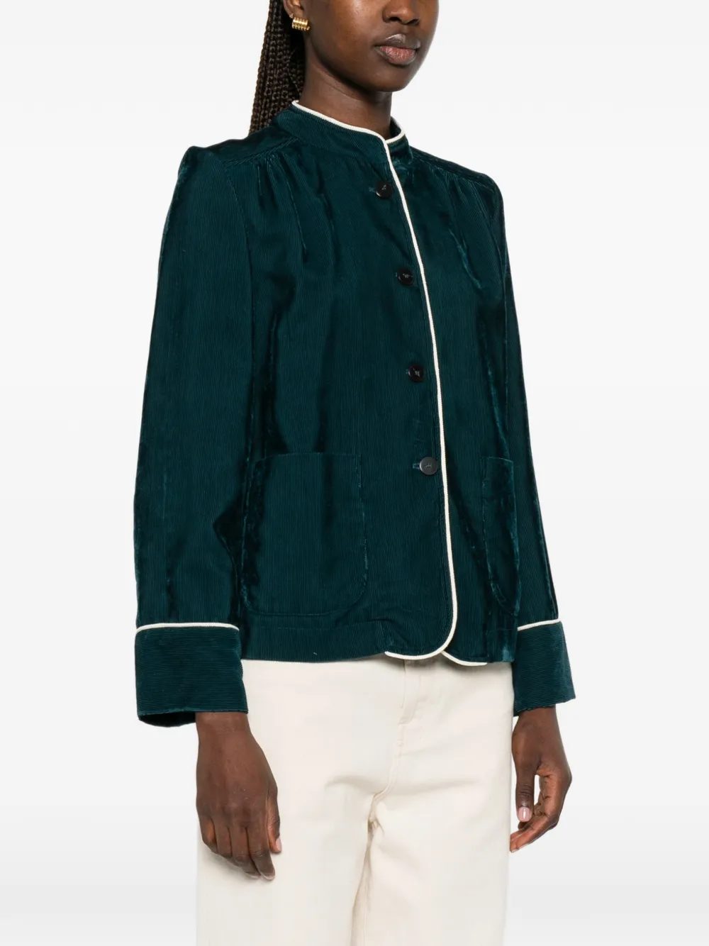 Forte Ribfluwelen jack met afwerking Groen