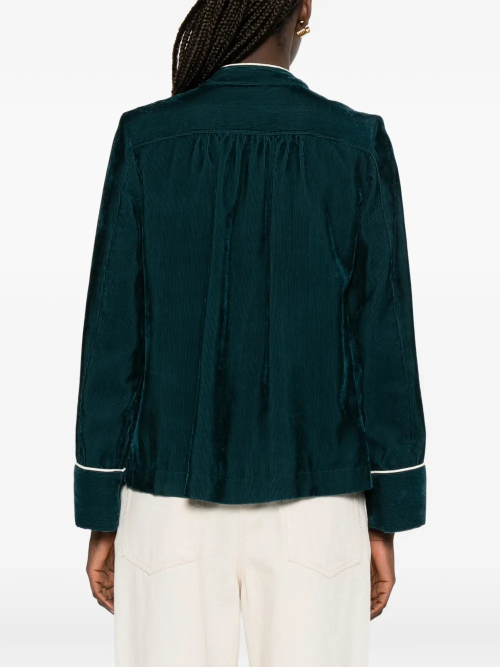 Forte Ribfluwelen jack met afwerking Groen