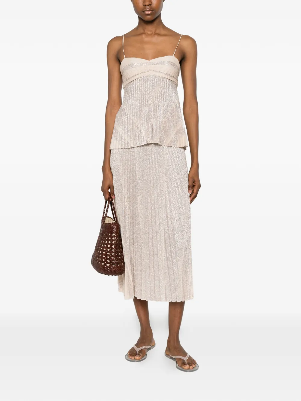 Forte Il Plissé geplooide midi-jurk Beige