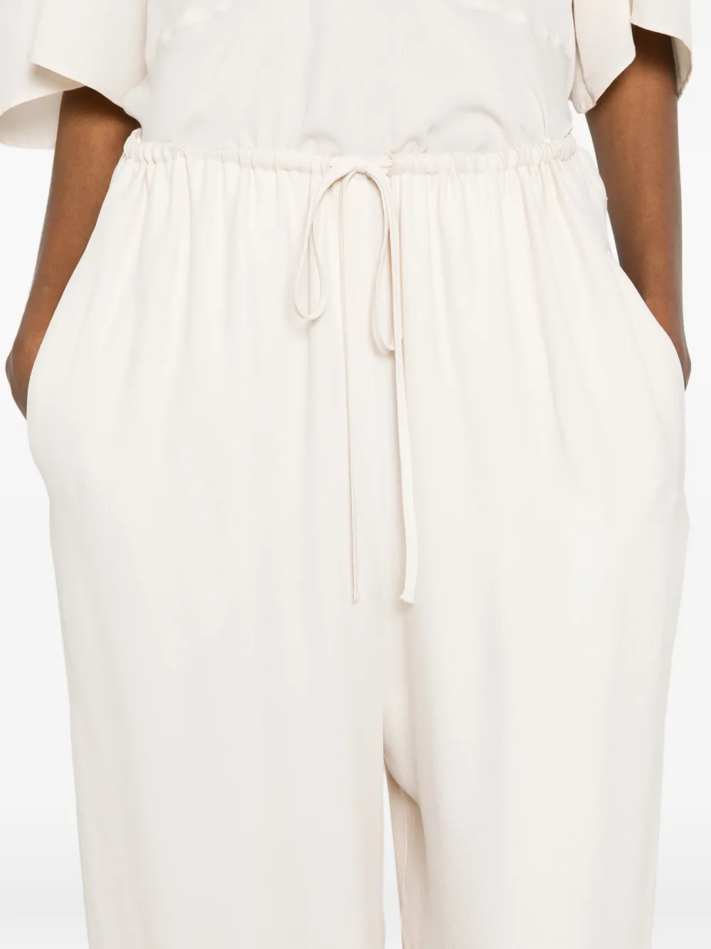 Forte Broek met trekkoordtaille en gesmockte manchetten Beige