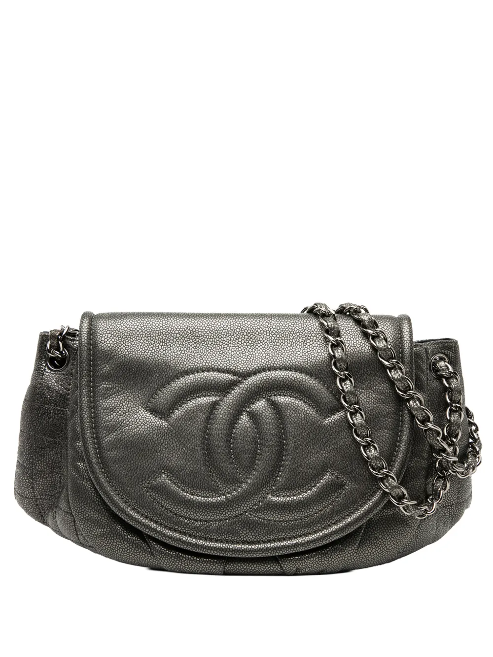 CHANEL Pre-Owned 2010-2011 Large Metallic Caviar Half Moon Flap shoulder bag - Grigio