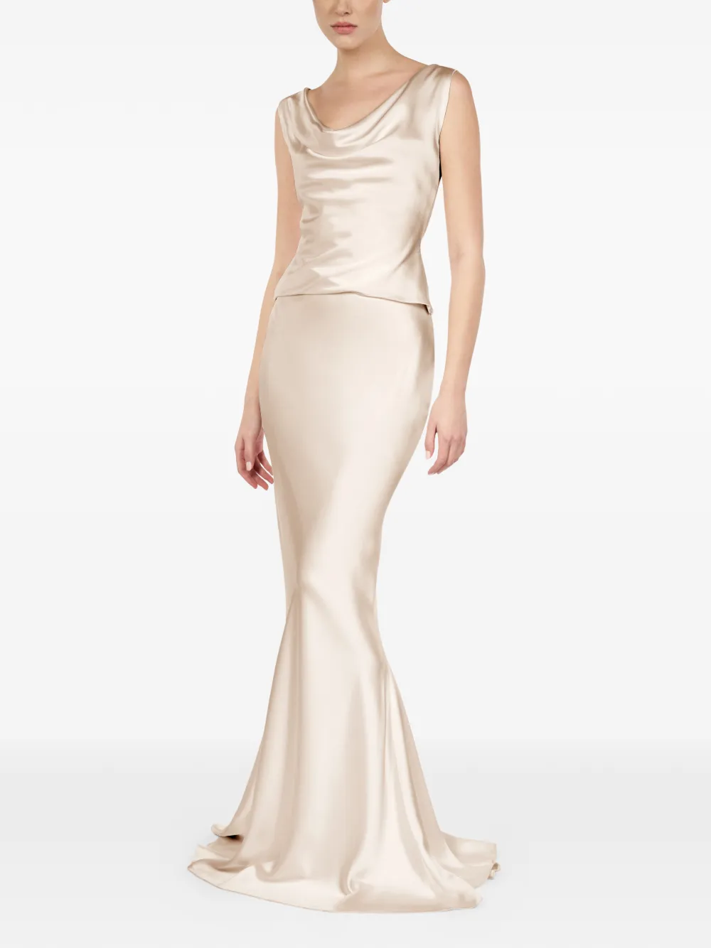 ALEXIA & ANTONIA Maxi-rok met flared afwerking en uitgesneden details Beige