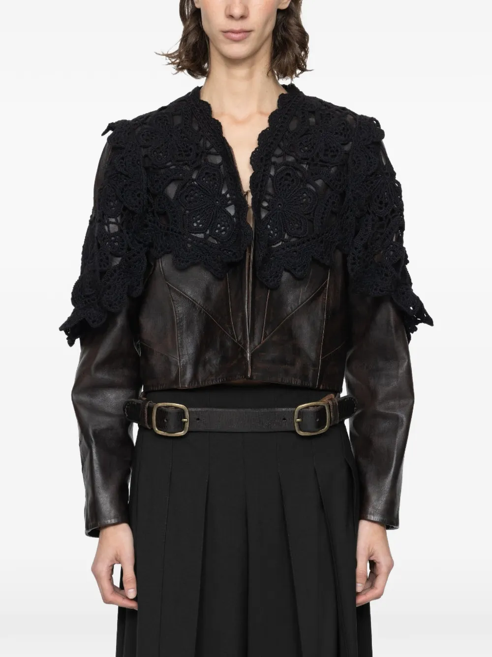 Sea V-neck leather jacket - Braun