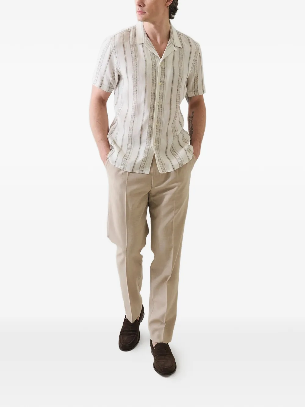 Patrick Assaraf Camisa Dobby A Rayas - Neutro 