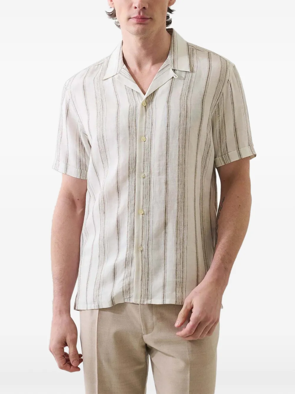  Patrick Assaraf Camisa Dobby A Rayas - Neutro 