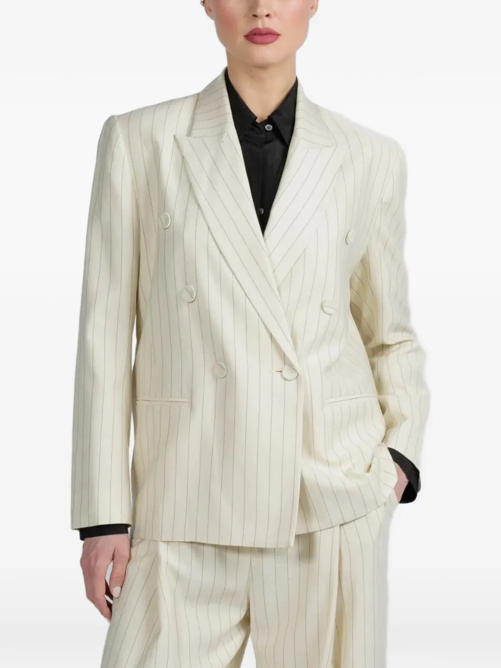 The Sei pinstriped double-breasted blazer - Nude