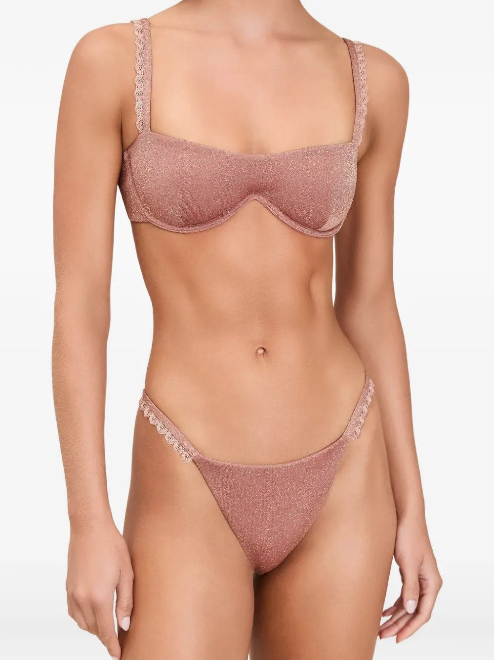 Devon Windsor Bonnie glitter-effect scalloped-trim bikini top - Rosa