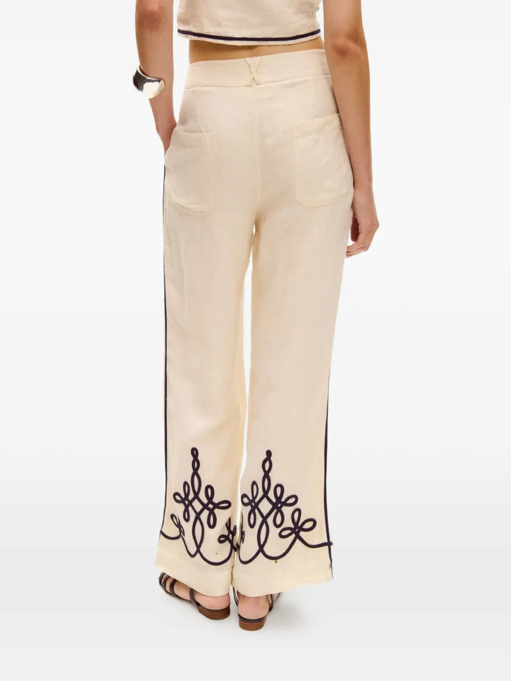 Carolina K Sam linnen broek met geborduurd detail Beige