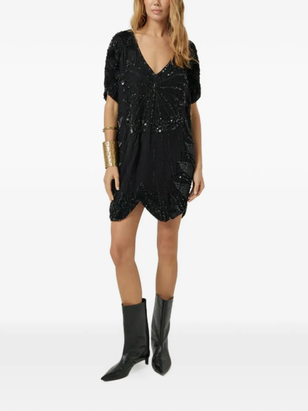 SCARLETT POPPIES beaded V-neck dress - Nero