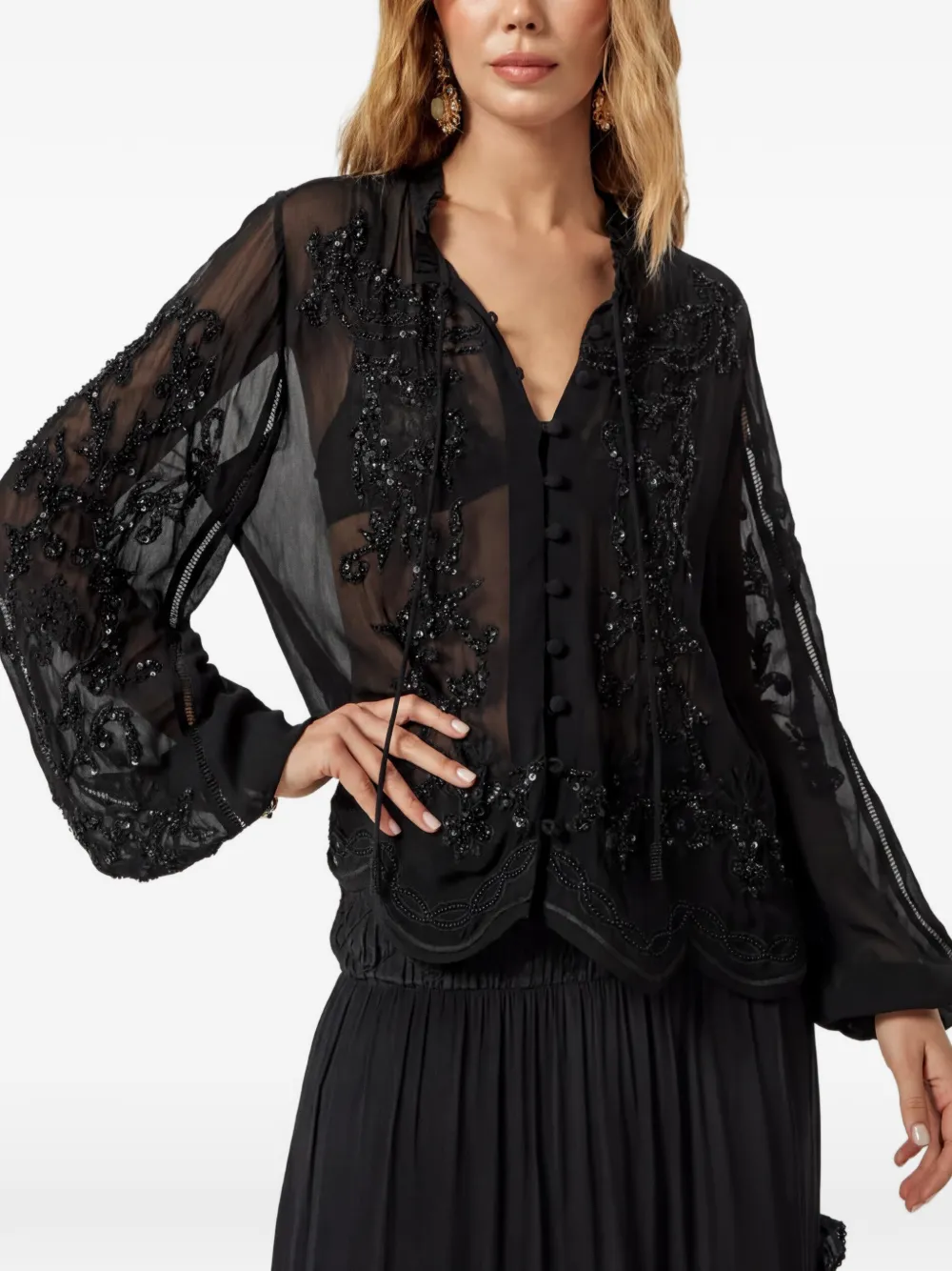 SCARLETT POPPIES beaded buttoned blouse - Nero