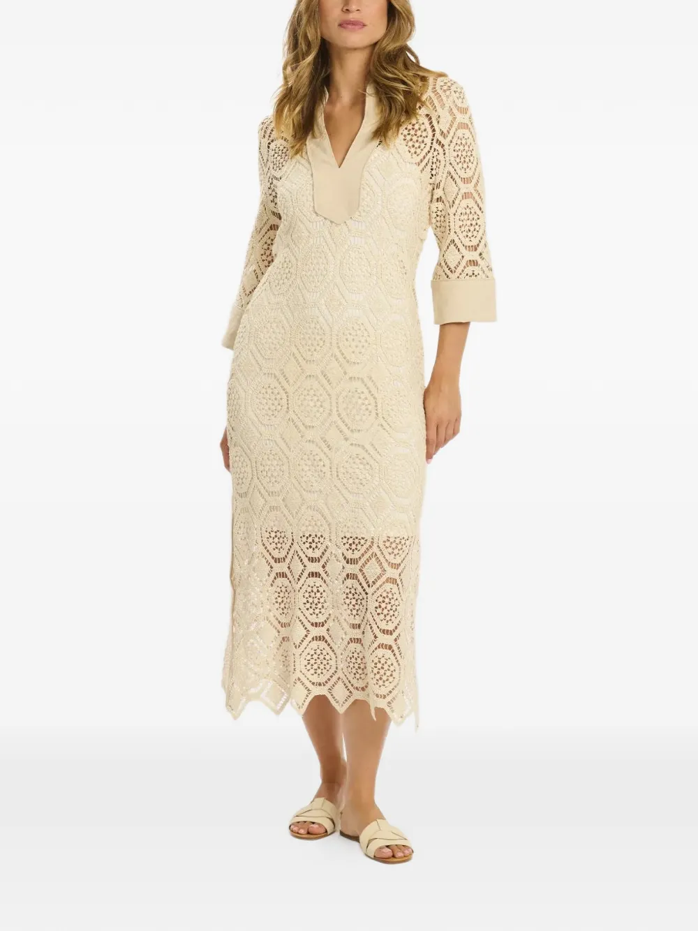 Miss June geometric lace V-neck maxi dress - Toni neutri