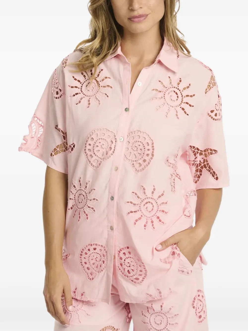 Miss June openwork short-sleeve shirt - Rosa
