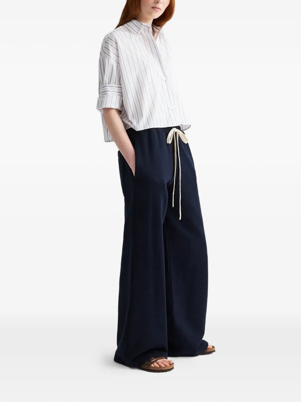 TWP Gestreept cropped blouse Wit