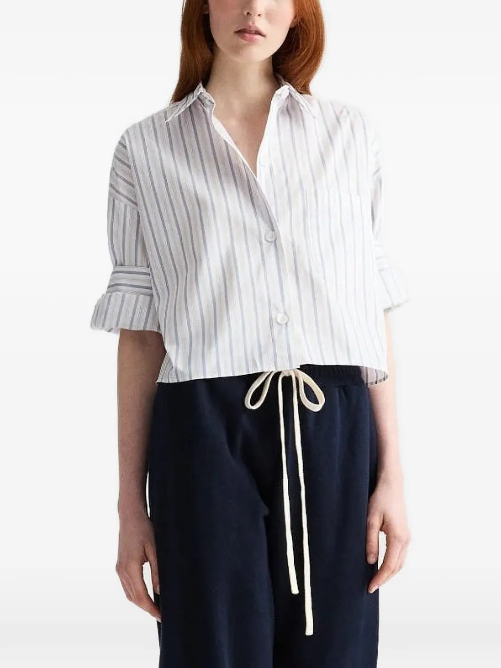 TWP striped-cropped shirt - Weiß