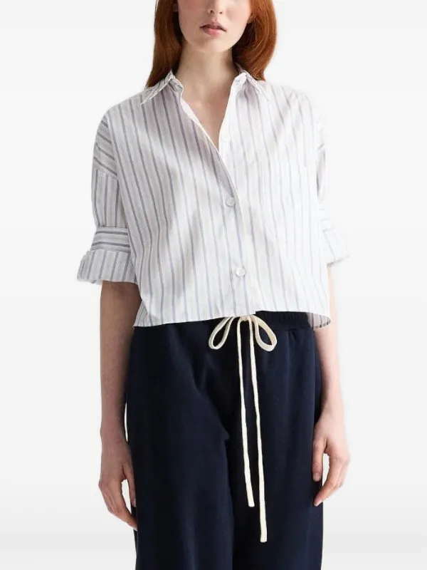 Twp Striped-cropped Shirt in White