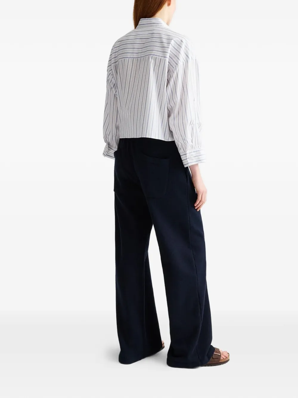 TWP Gestreept cropped blouse Wit