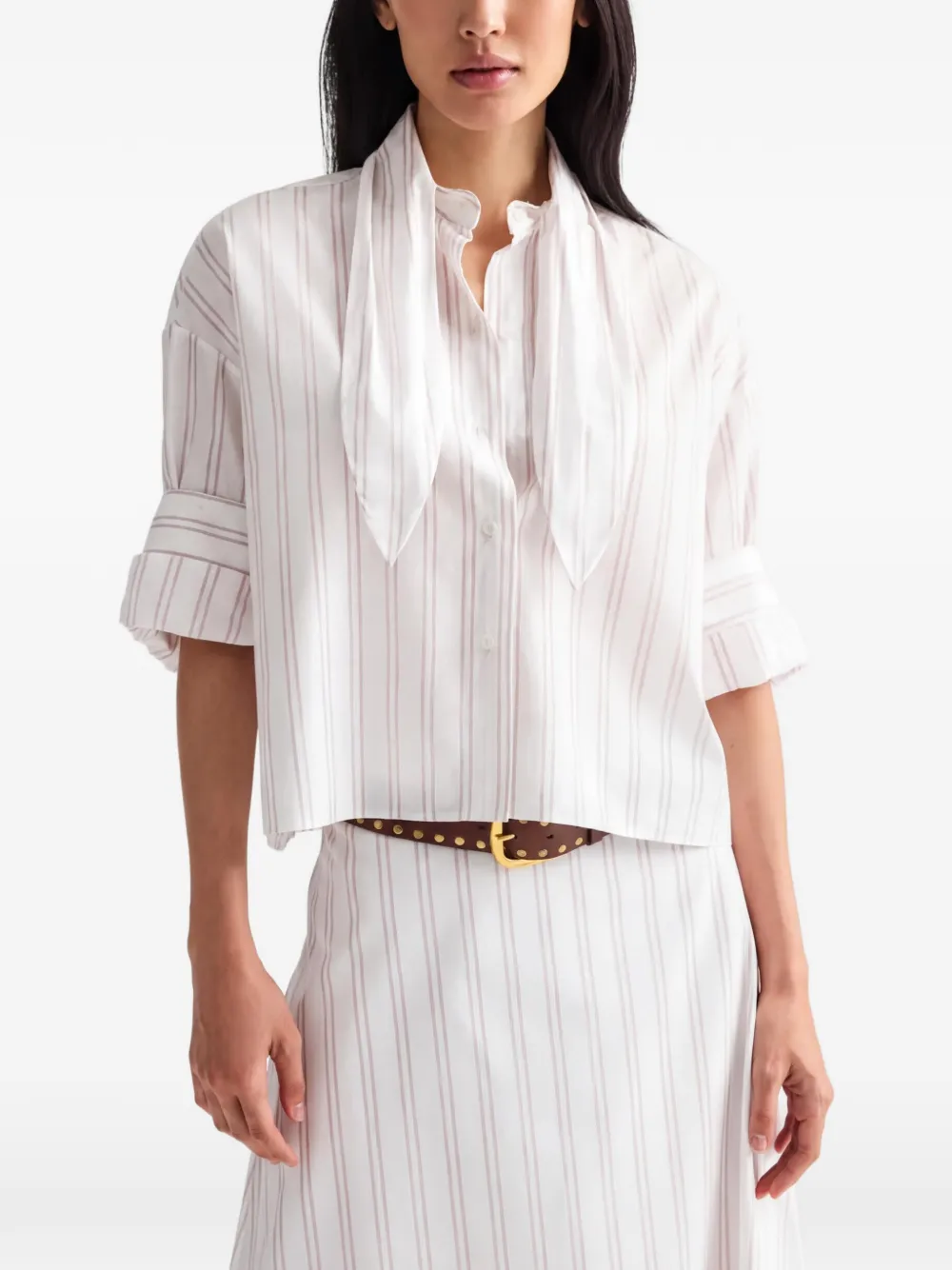 TWP striped tie shirt - White