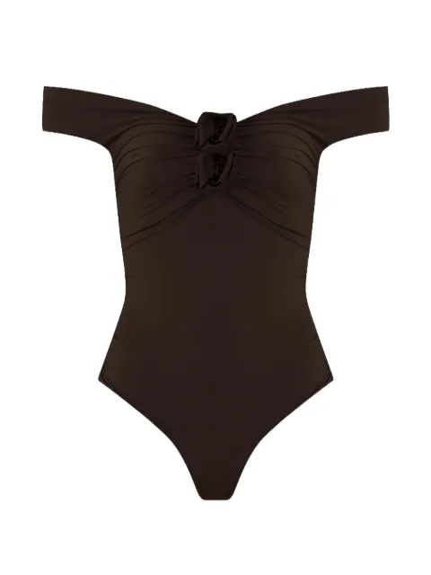 Maygel Coronel Aljibe off-shoulder brown swimsuit