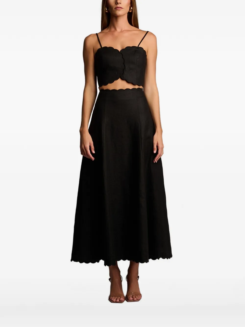 HEVRON Delilah scalloped crop top - Nero