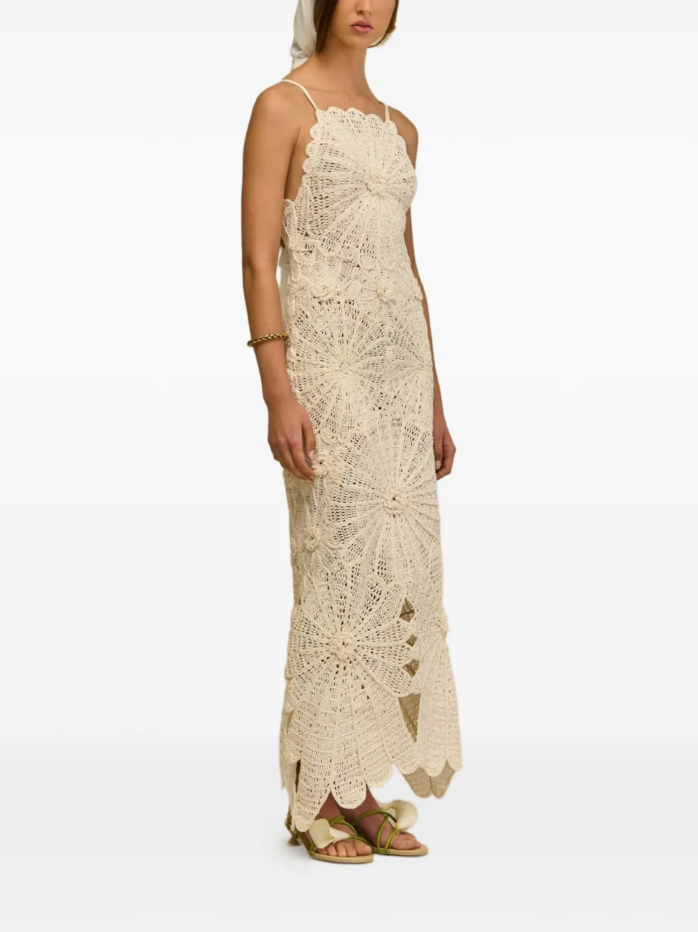 Cult Gaia Elif gehaakte maxi-jurk met bloemen Beige