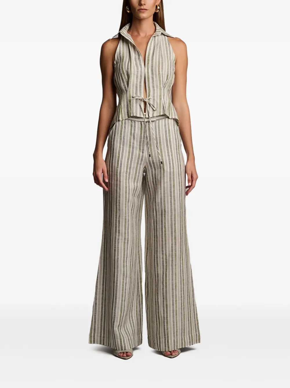 HEVRON Capri gestreepte broek Beige