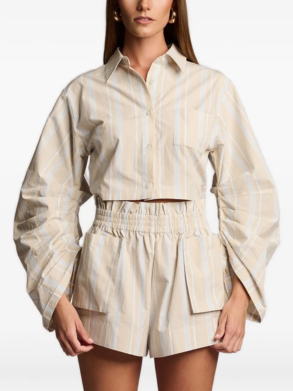 HEVRON Mira gestreepte shorts met paperbag-taille Beige