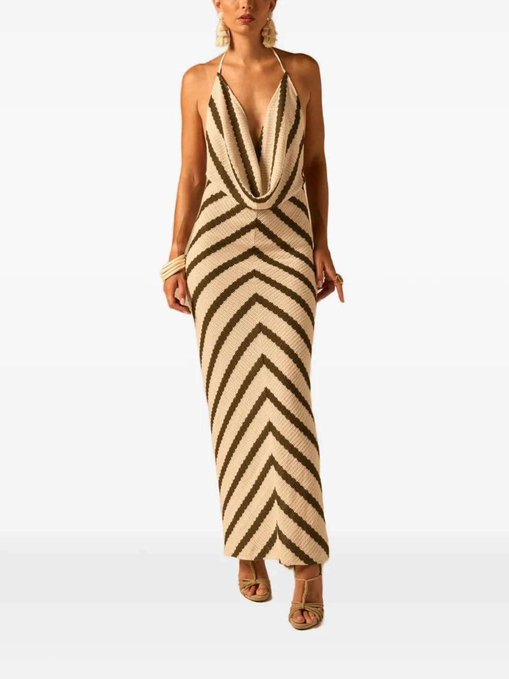 JBQ striped halterneck maxi dress - Toni neutri