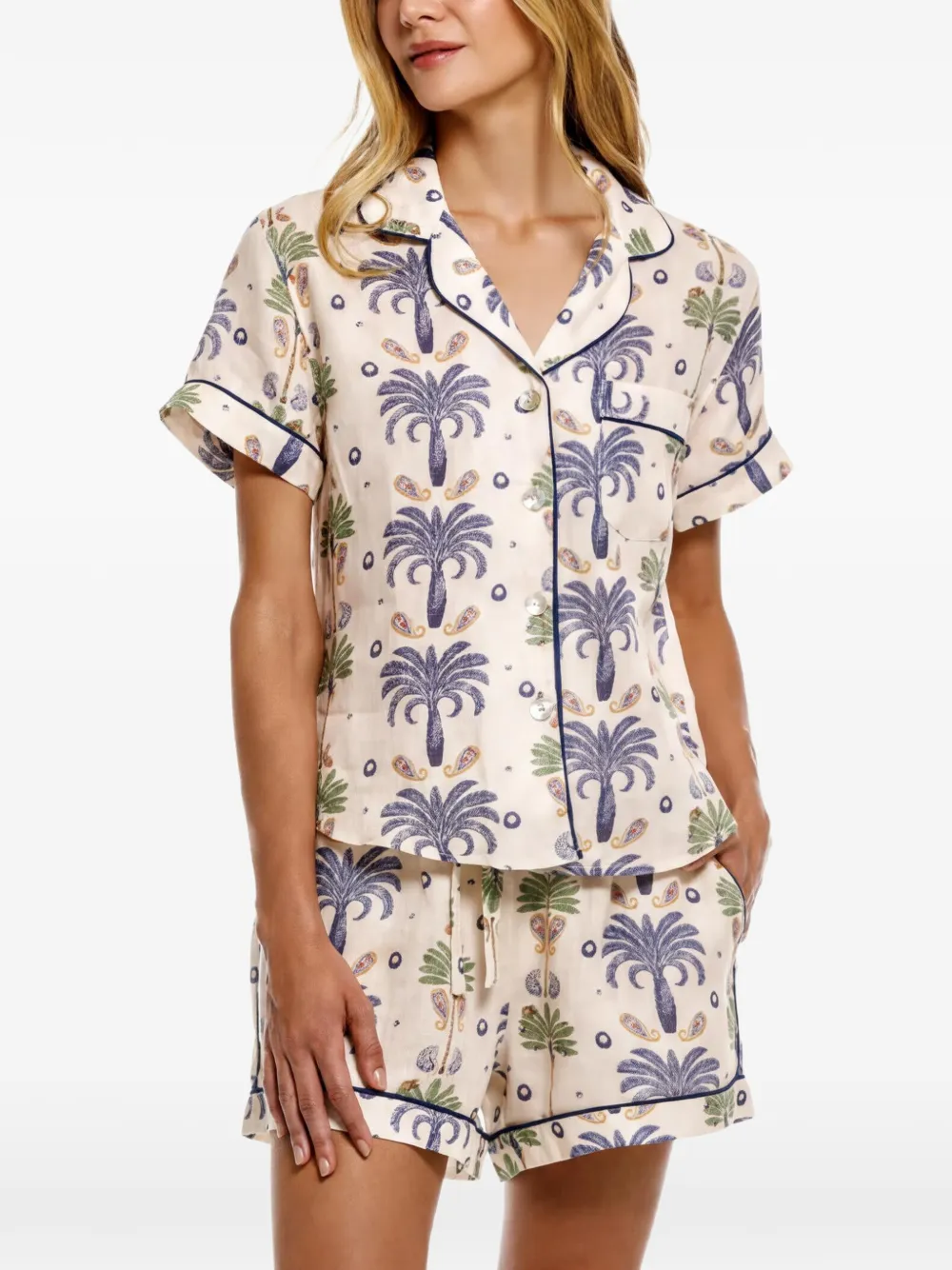 THE LAZY POET Nina Riviera palms print pyjama set - Nude