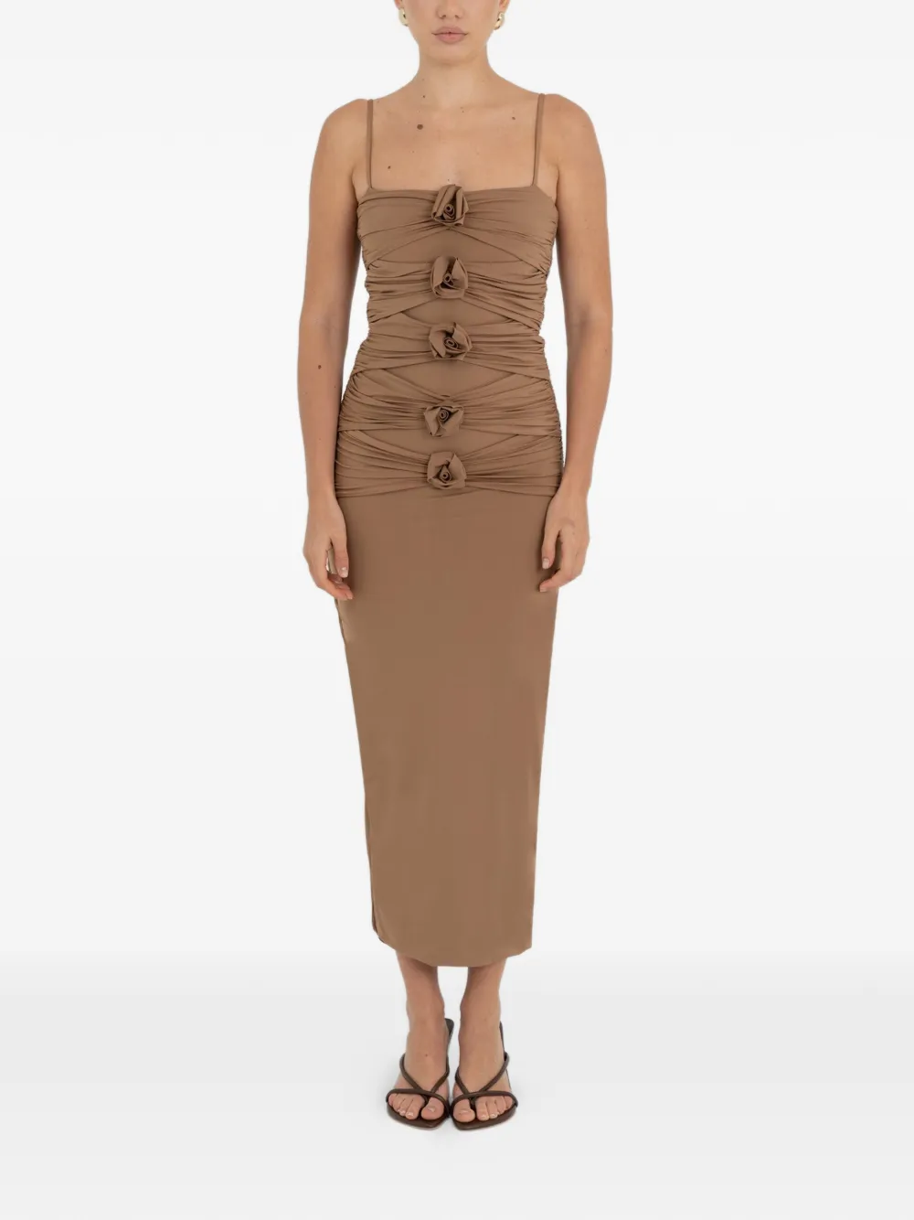 Maygel Coronel floral-motif ruched dress - Neutrals