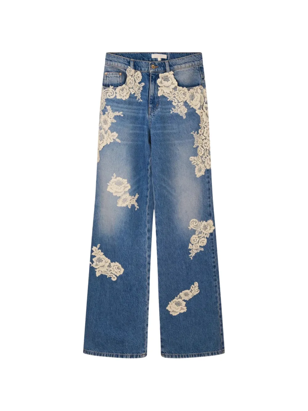 LoveShackFancy lace floral jeans - Blu