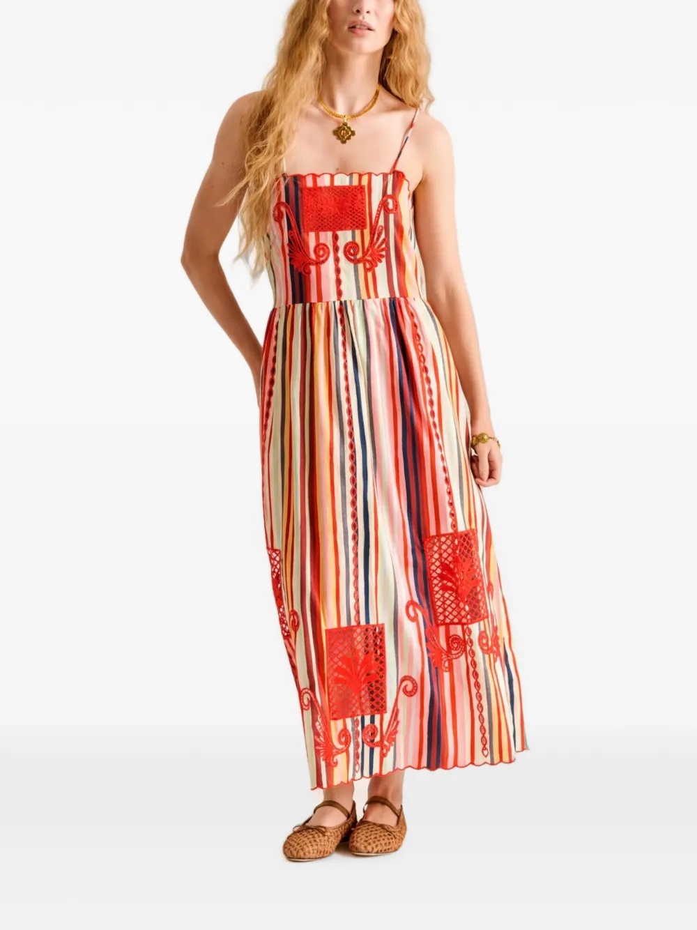 Carolina K Della embroidered-striped dress - Multicolore