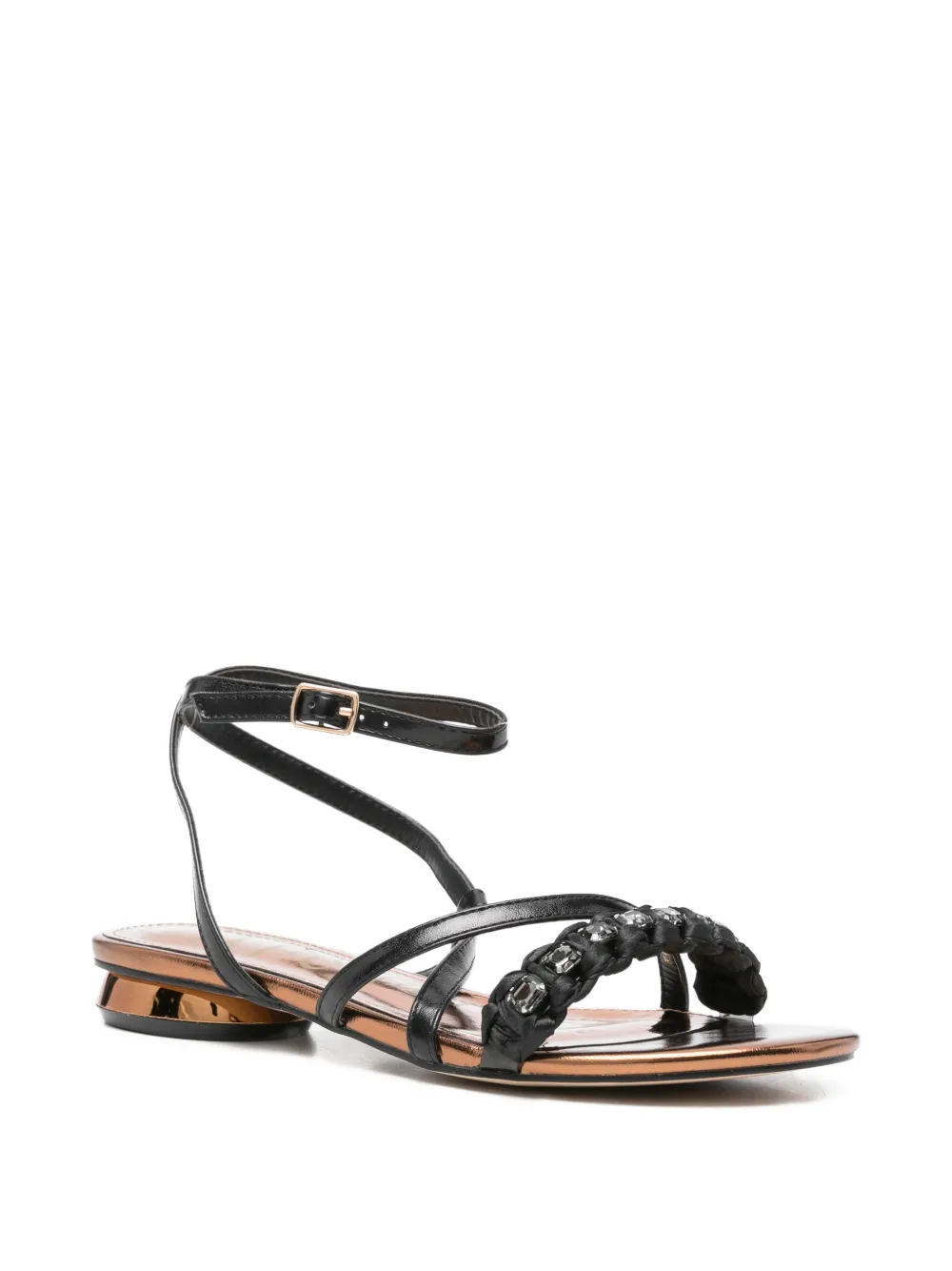 CAFèNOIR Sandalen verfraaid met kristallen en gevlochten detail Zwart