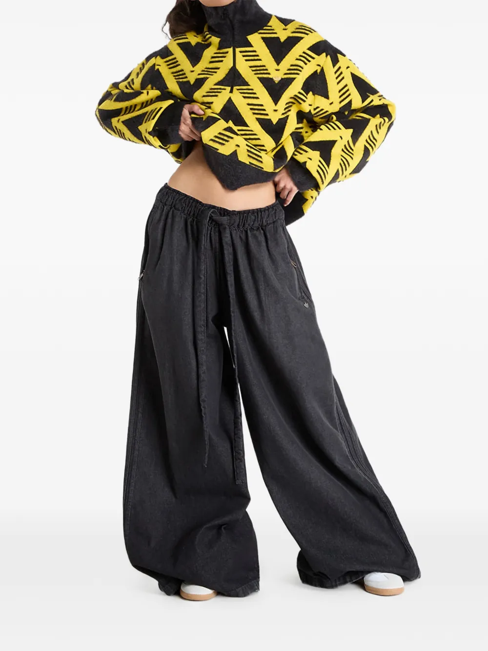  Adidas Pull à Col Zippé - Jaune 