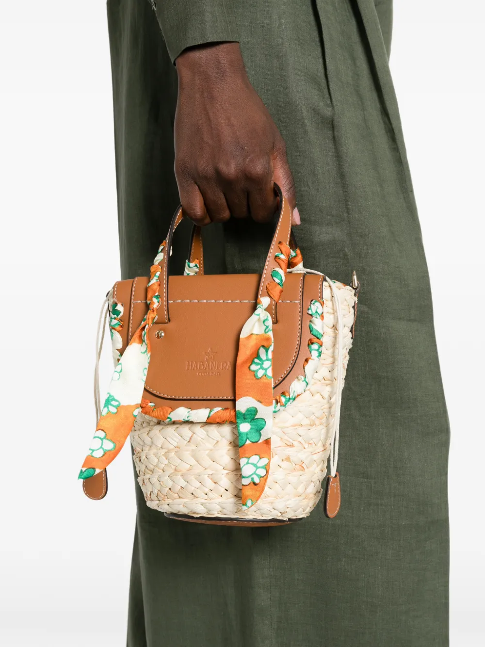 CUBA LAB Habanera shopper met bloemenprint en zijden afwerking Beige