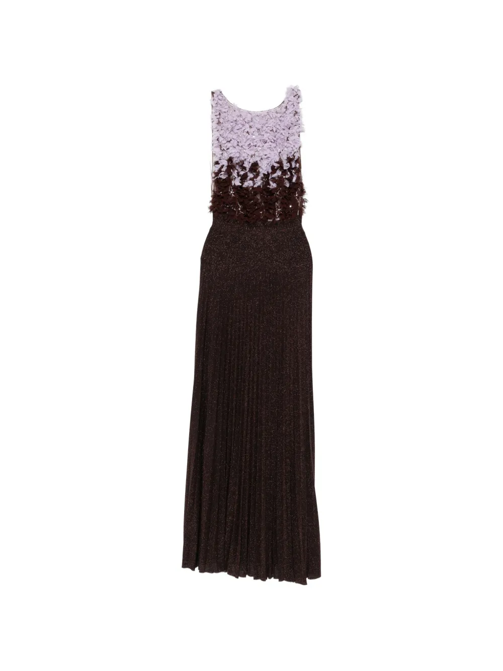 Elisabetta Franchi floral-appliqué pleated maxi dress - Marrone