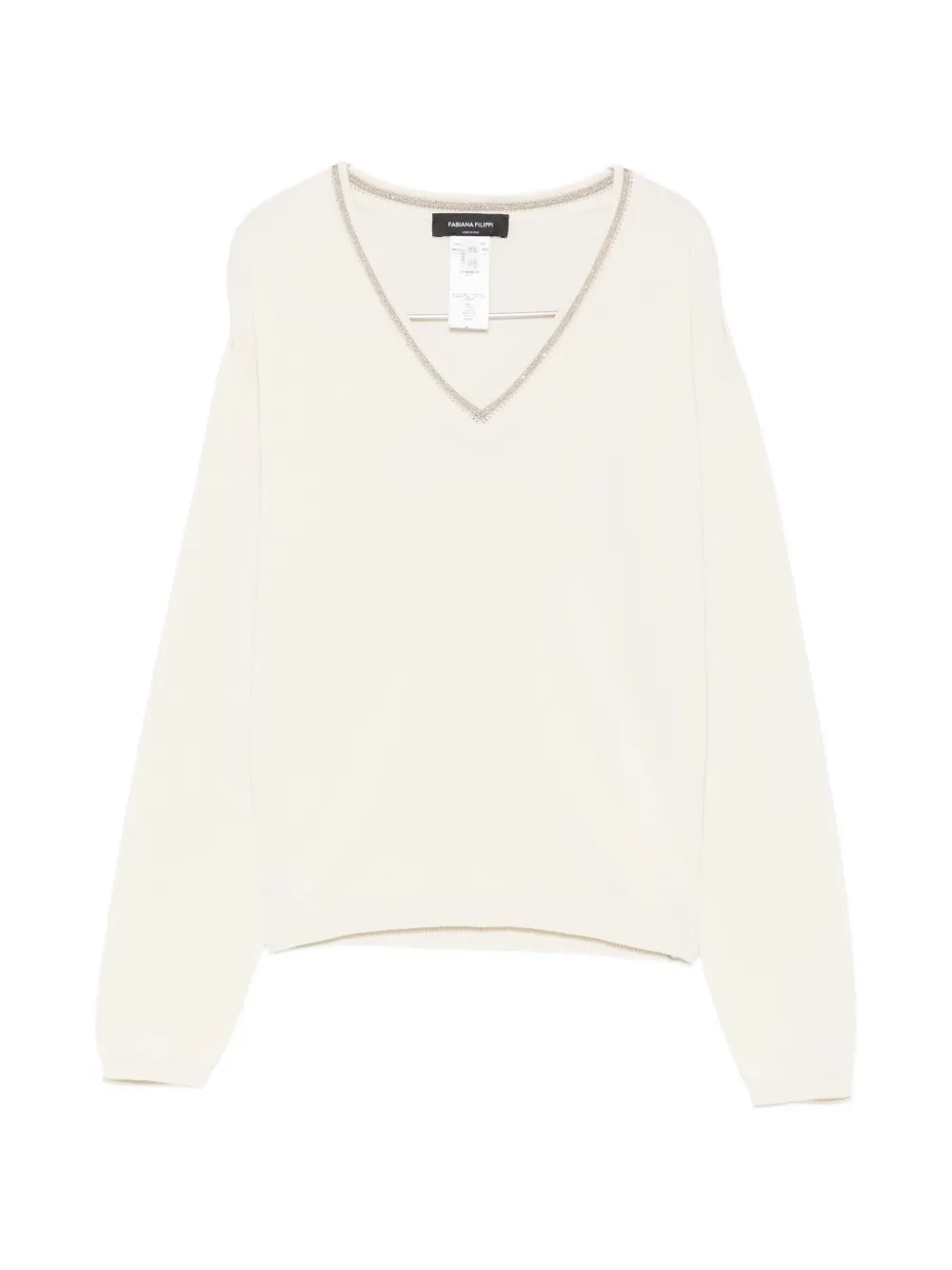 Fabiana Filippi bead-embellished V-neck sweater - Nude