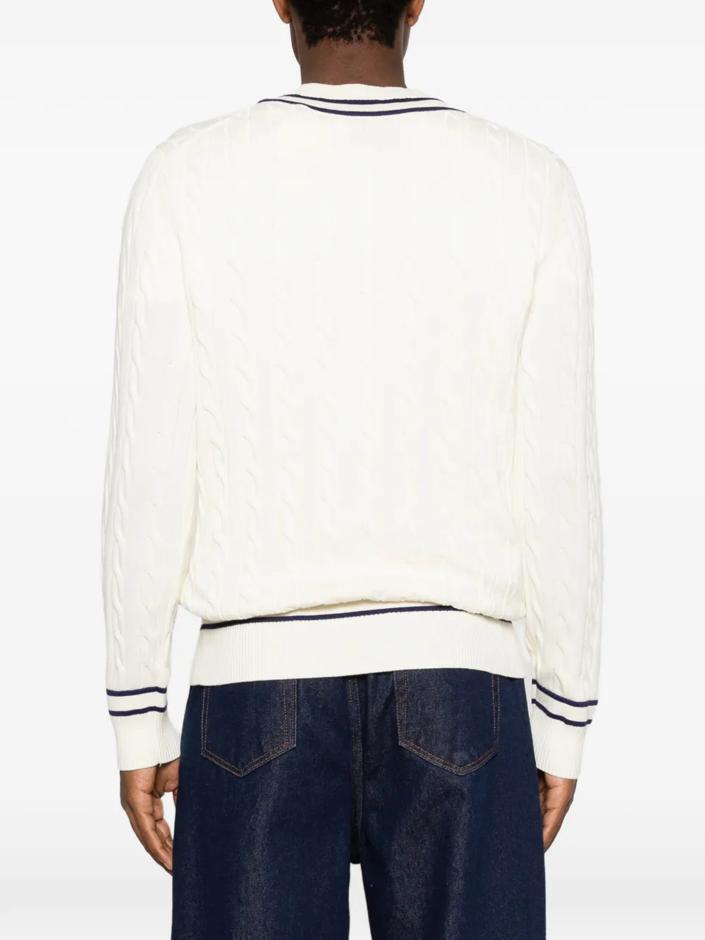 Gant Kabelgebreide trui met gestreepte afwerking Beige