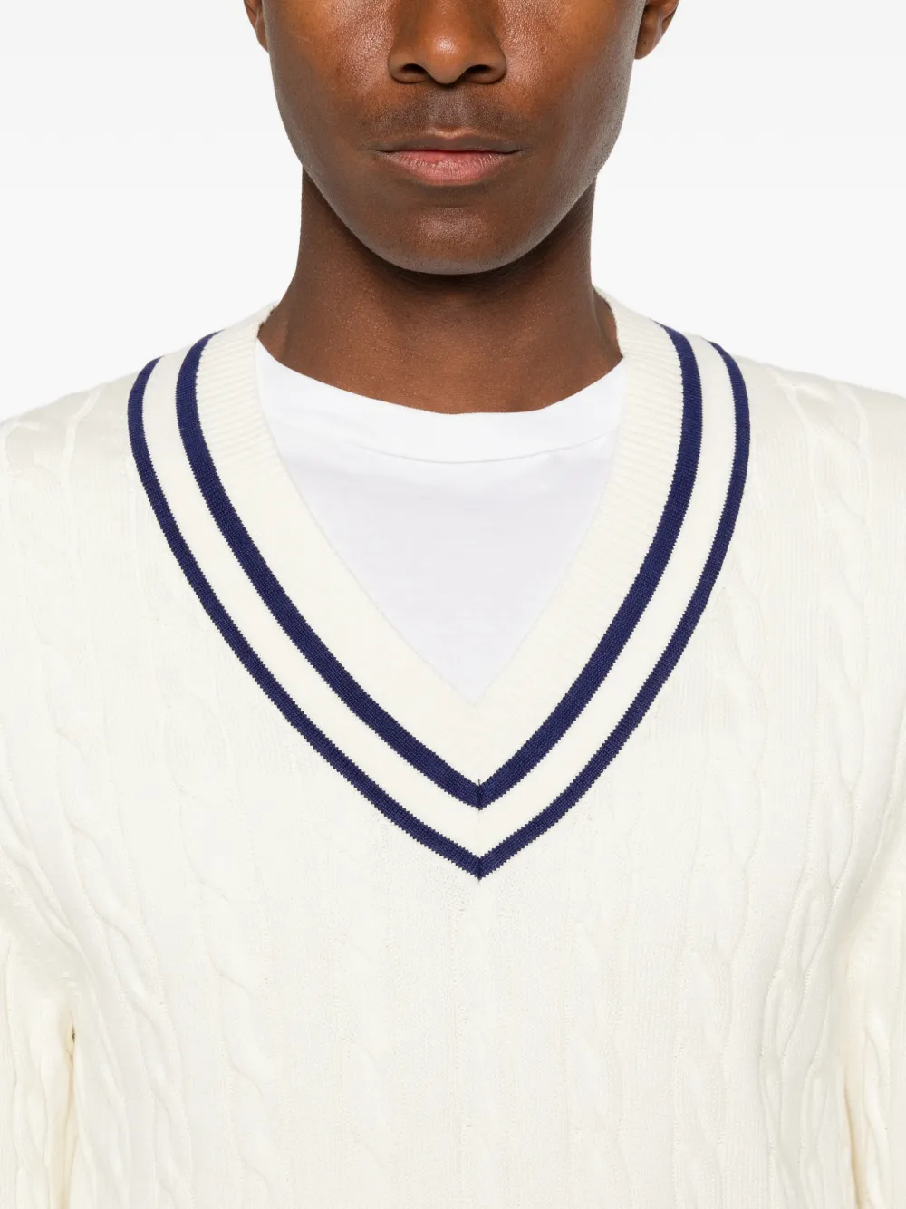 Gant Kabelgebreide trui met gestreepte afwerking Beige