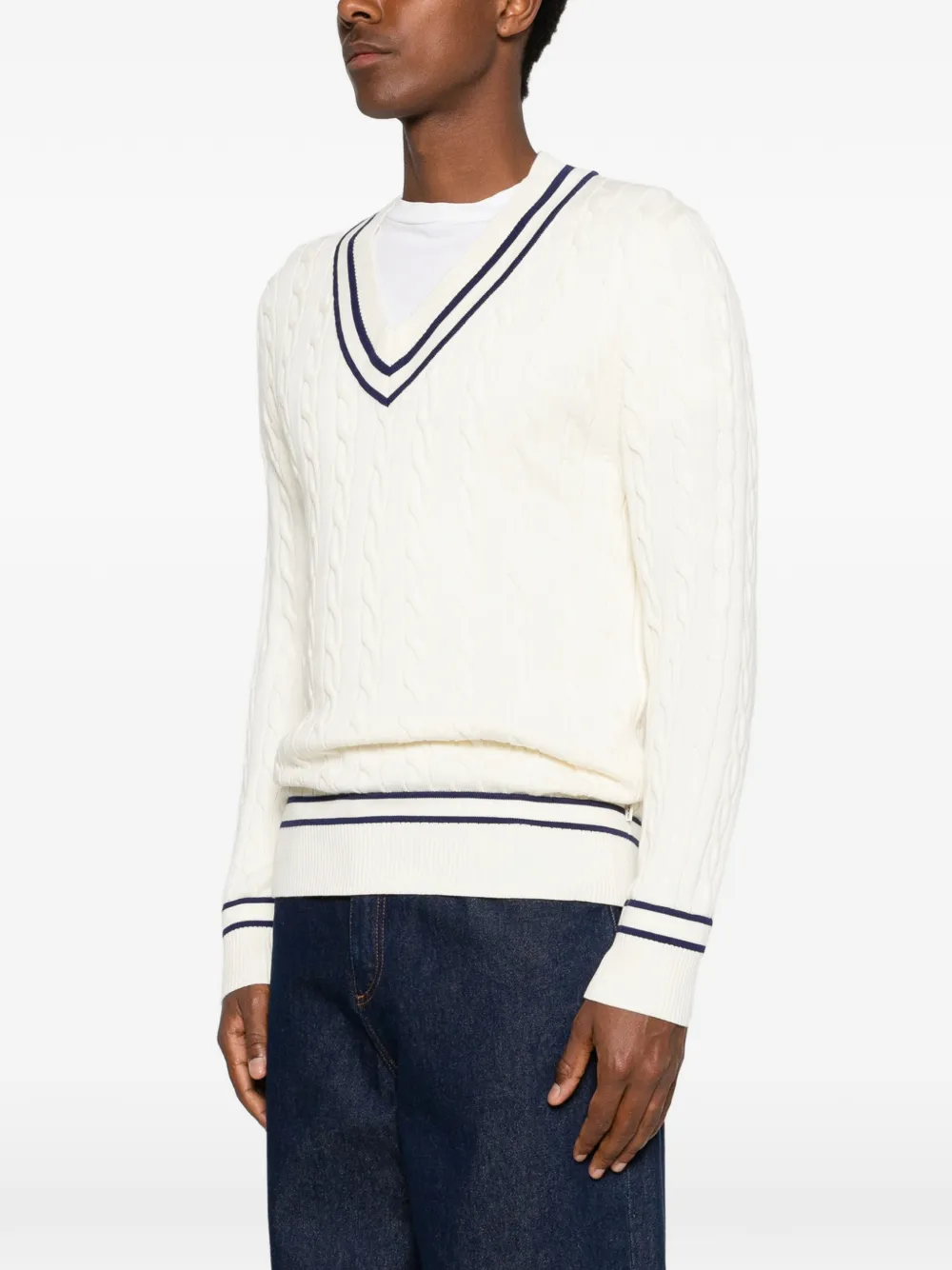 Gant Kabelgebreide trui met gestreepte afwerking Beige