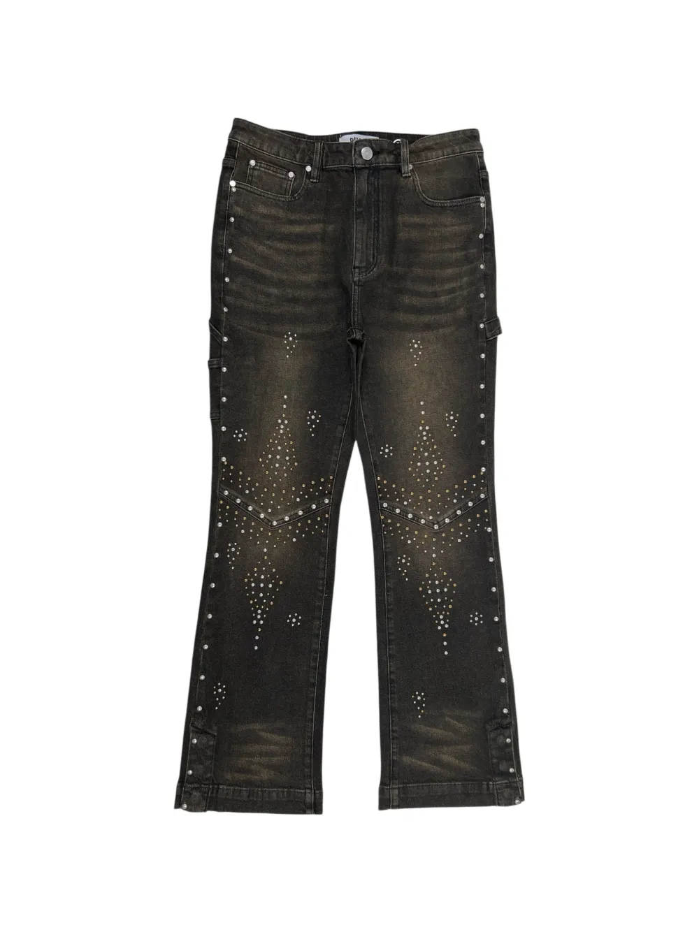 duaa rhinestone-embellished washed-finish jeans - Grigio