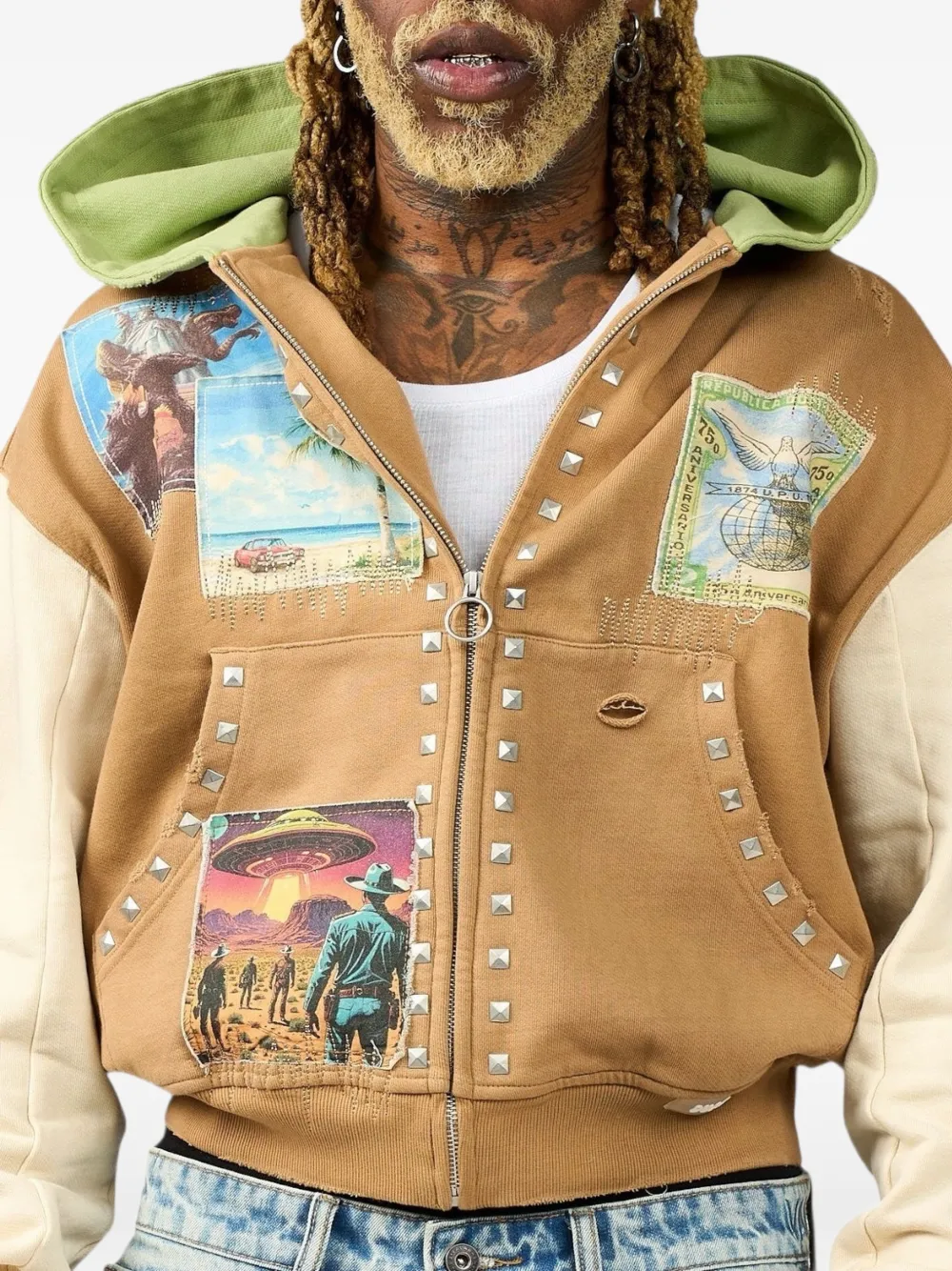 duaa studded patchwork hoodie | Hoodies