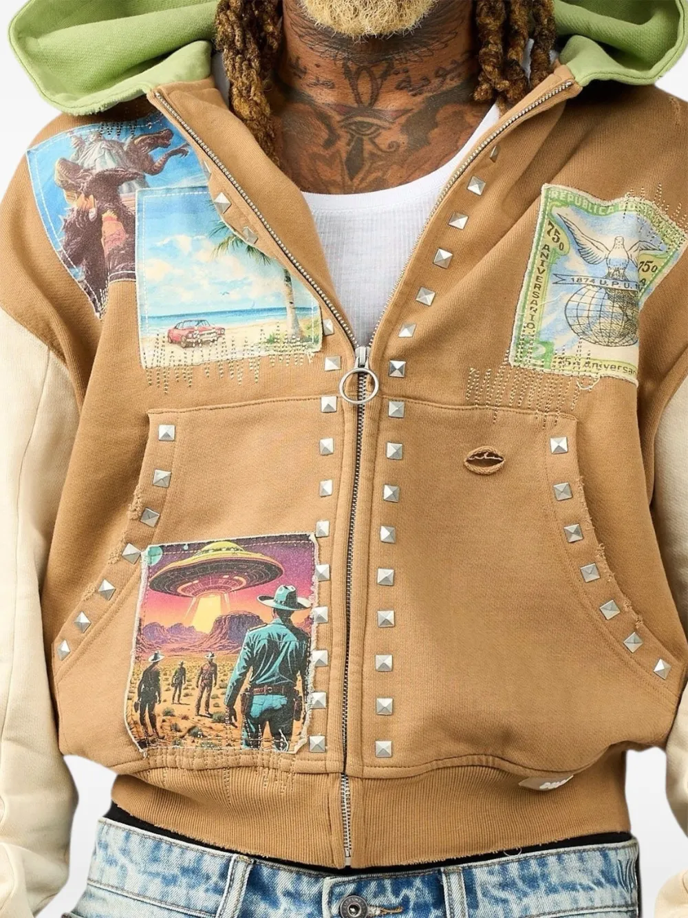 duaa studded patchwork hoodie | Sudaderas con capucha | Image 2